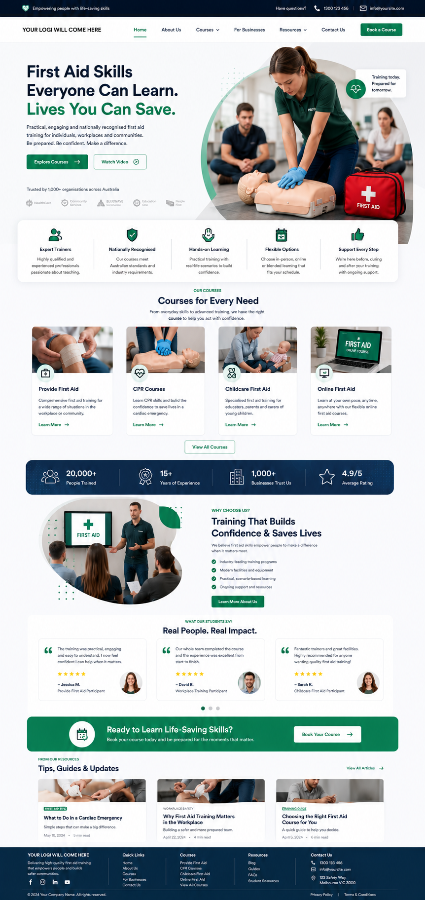 First Aid Training website design — Page view 2 — A Digital Company