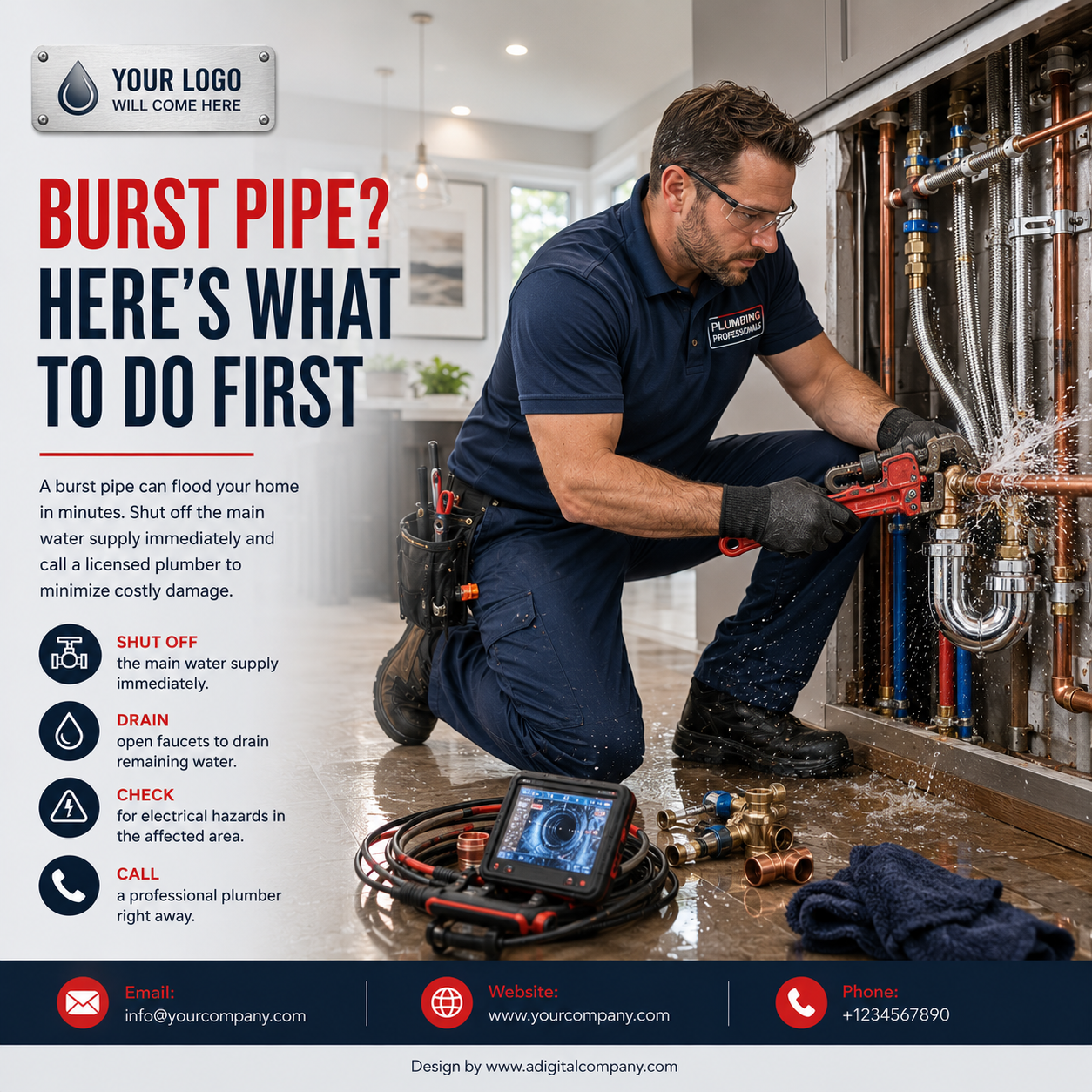 Blocked Drain Clearing social media design — Plumbing — A Digital Company