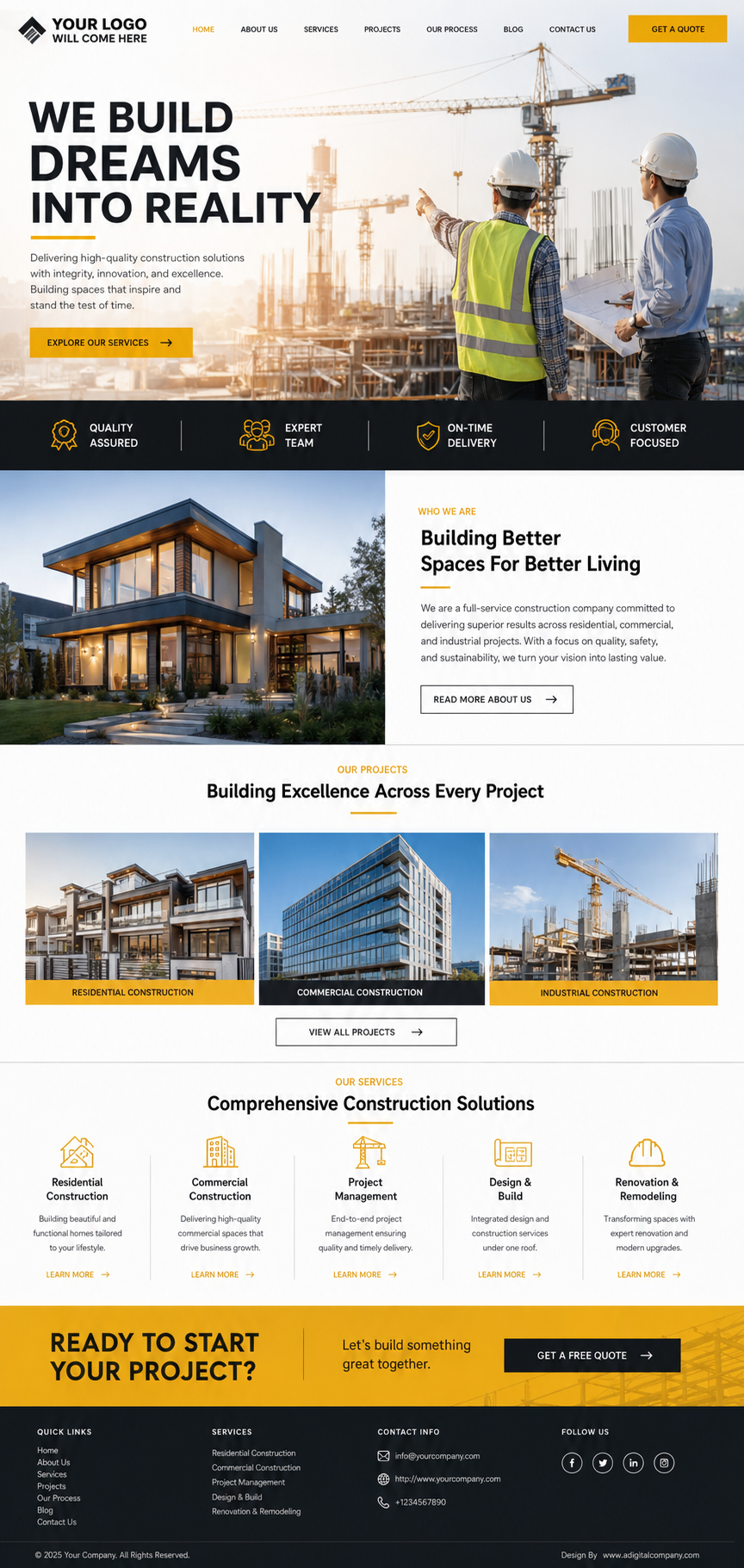 Real Estate & Construction website design — Homepage — A Digital Company