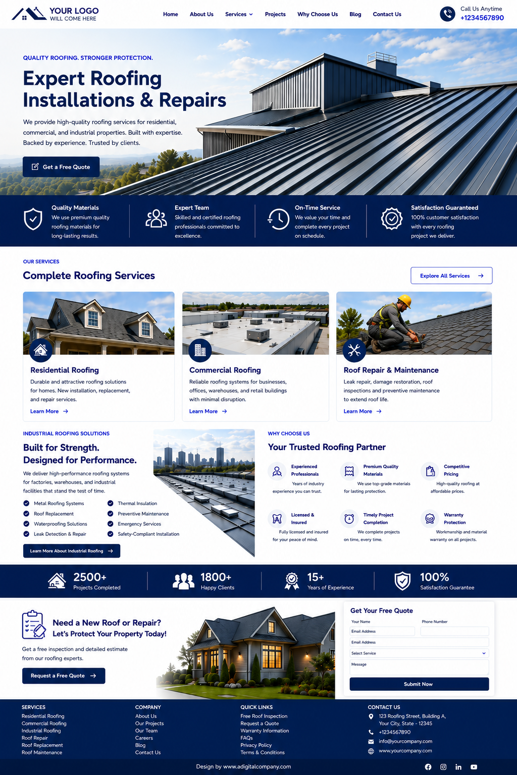 Roofing website design — Homepage — A Digital Company